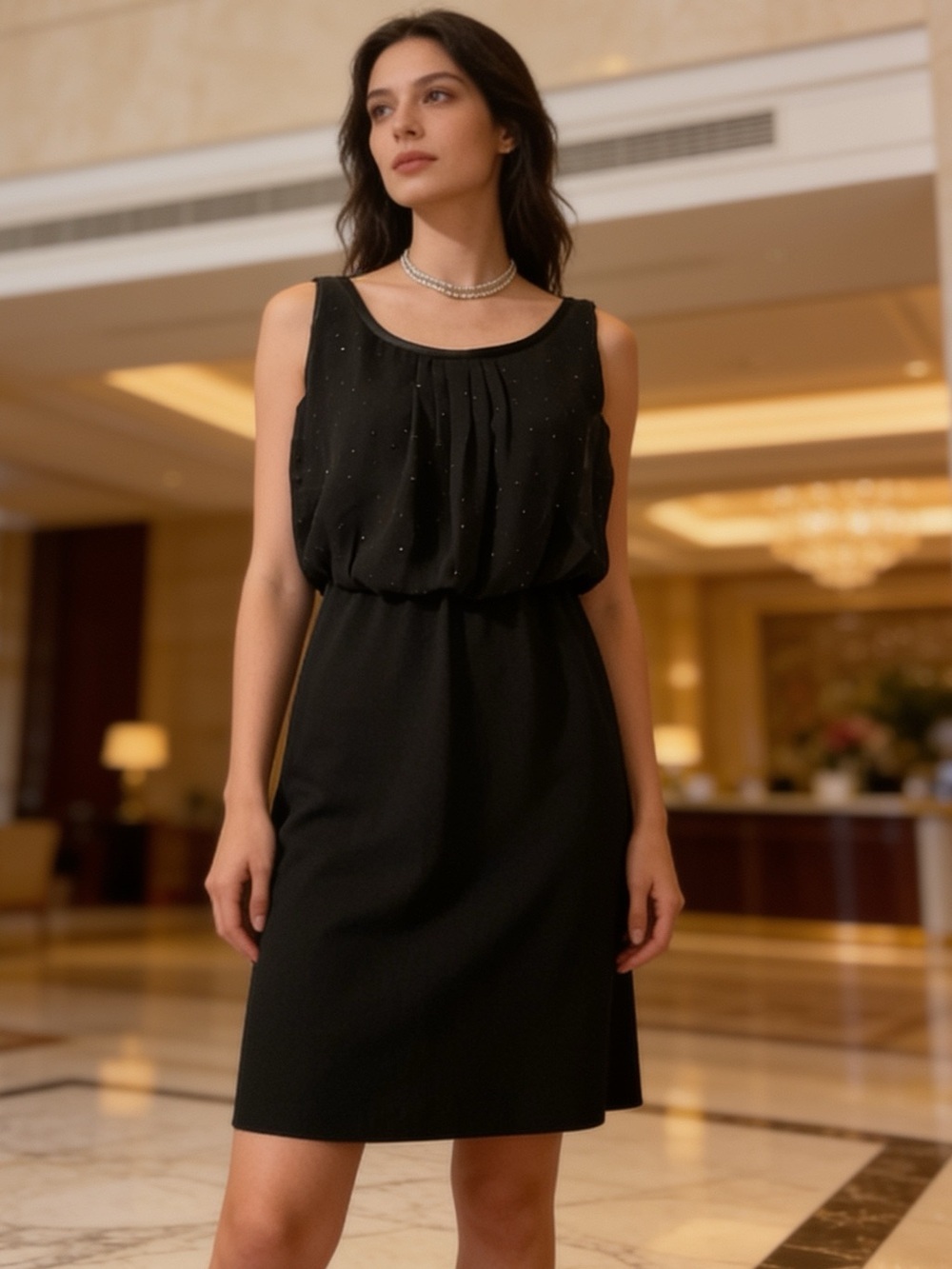 St. John Elegant Black Sleeveless Dress,black gems stone embellishment EUC